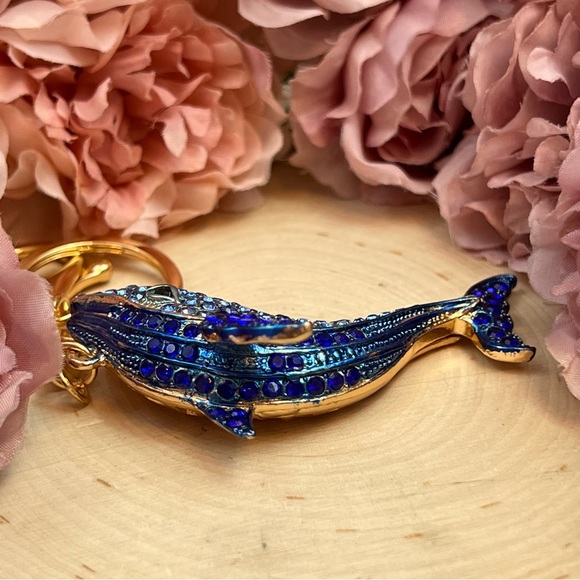 Blue and Gold Crystal Whale Keychain Charm - Picture 10 of 16